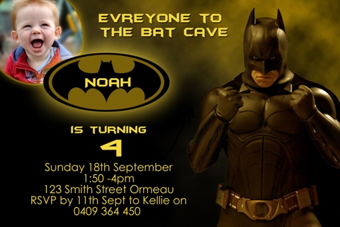 Batman personalised photo birthday party invitations