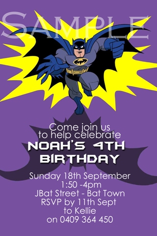 Batman personalised photo birthday party invitations