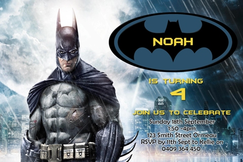 Batman personalised photo birthday party invitations