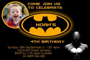 Batman personalised photo birthday party invitations