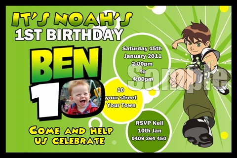 Ben 10 Personalised photo birthday party invitations