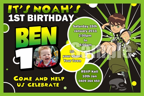 Ben 10 Personalised photo birthday party invitations