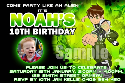 Ben 10 Personalised photo birthday party invitations