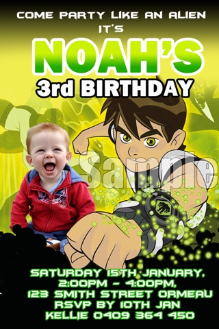 Ben 10 Personalised photo birthday party invitations