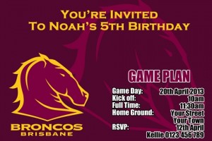 Brisbane Broncos NRL football invitation