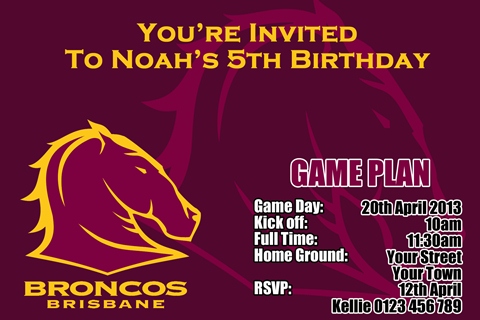 Brisbane Broncos NRL football invitation
