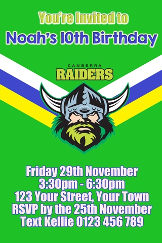 Canberra Raiders 1 NRL personalised invitation