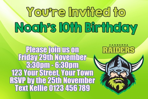 Canberra Raiders 2 NRL personalised invitation