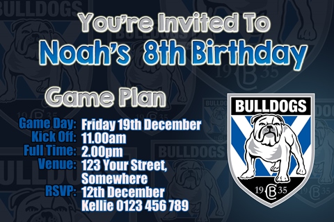 Canterbury bulldogs NRL football invitation