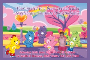 Care Bears personalised photo birthday invitations