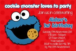 re blue boys Cookie monster birthday party invitation