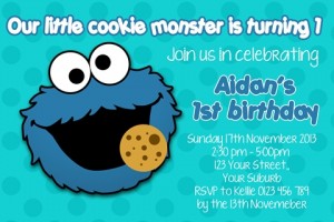 boys cookie monster birthday party invitation