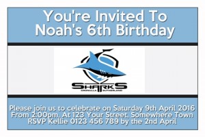 Cronulla Sutherland Sharks 2 NRL personalised invitation