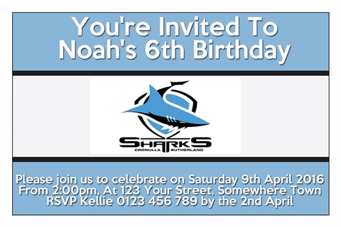 Cronulla Sutherland Sharks 2 NRL personalised invitation