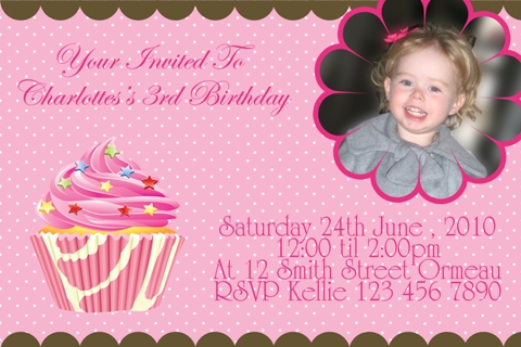 cupcake personalised photo birthday party invitations