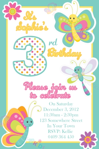 Kids Butterfly personalised girls invitations