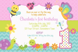 cute bugs girls birthday party invitation with snail butterfly bee and caterpillar