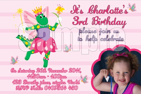 Dorothy the dinosuar personalised photo invitations