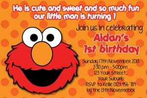 Elmo 1st first orange red birthday party invitation