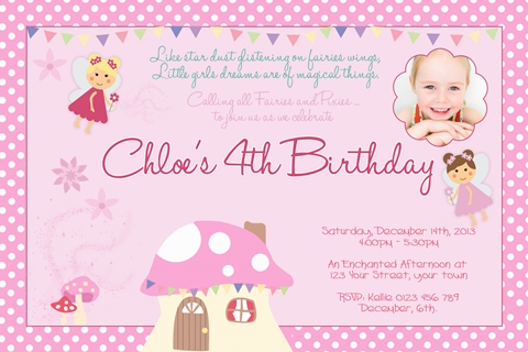 girls Fairies and Mushroom birthday party invite