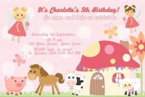 Fairy and Farm Animals birthday party invitation
