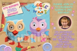 Hoot and Hootabelle personalised birthday party invitation