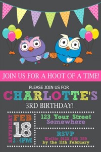 girls giggle and hoot 1st birthday party invitation