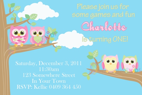 Girls personalised owl invitations