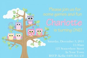 Girls personalised owl invitations