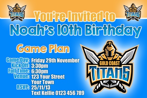 Gold Coast Titans birthday invitation