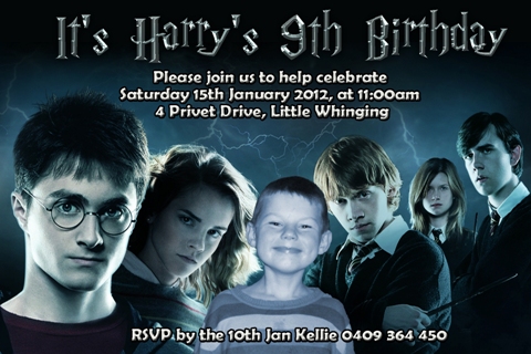 harry Potter personalised photo birthday party invitations