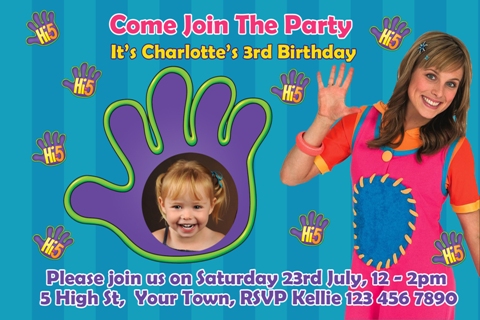 Hi 5 personalised photo birthday party invitations