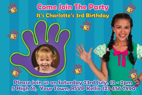 Hi 5 personalised photo birthday party invitations