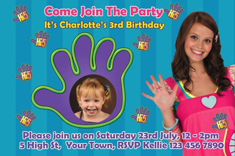 Hi 5 personalised photo birthday party invitations