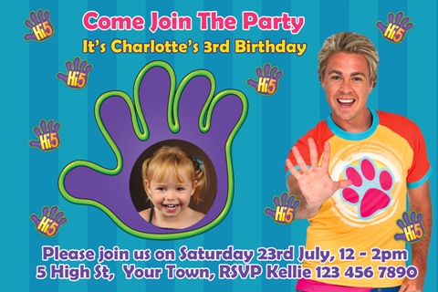 Hi 5 personalised photo birthday party invitations
