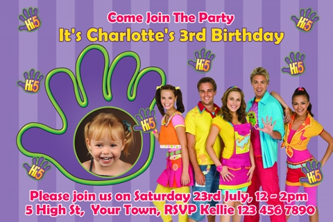 Hi 5 personalised photo birthday party invitations