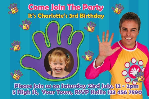 Hi 5 personalised photo birthday party invitations