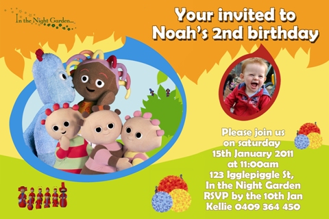 In the night garden personalised photo birthday party invitations