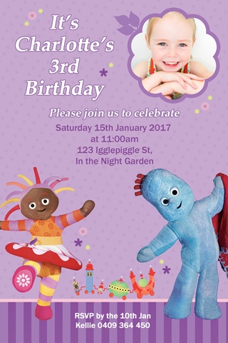 in the night garden birthday party invite