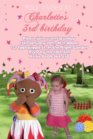 In the night garden personalised photo birthday party invitations