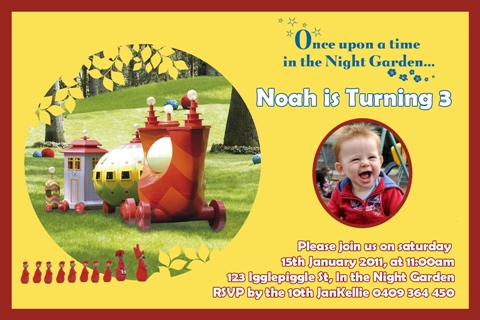 In the night garden personalised photo birthday party invitations