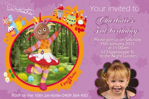 In the night garden personalised photo birthday party invitations