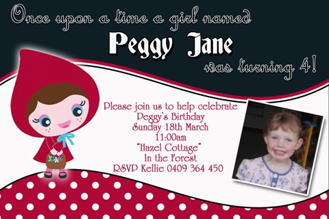 Little red riding hood personalised photo birthday party invitation