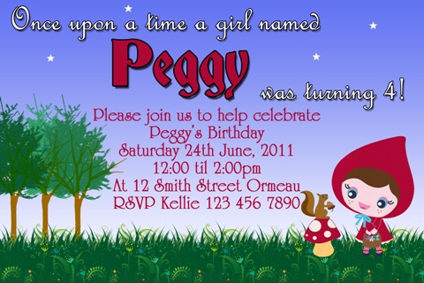 Little red riding hood personalised photo birthday party invitation