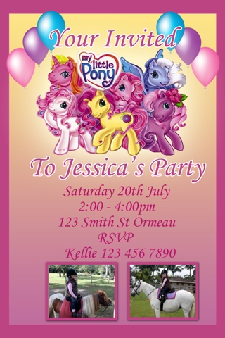 My Little Pony personalised photo birthday party invitations