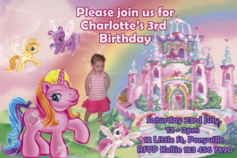 My Little Pony personalised photo birthday party invitations