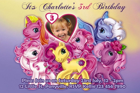 My Little Pony personalised photo birthday party invitations