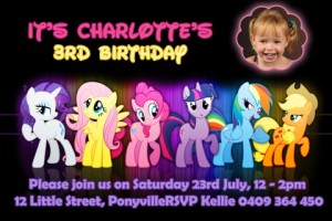 girls My Little Pony group personalised photo birthday party invitations