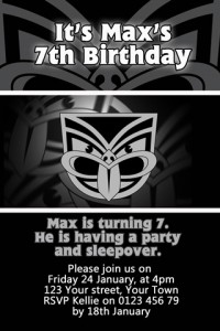 NZ Warriors NRL birthday invitation