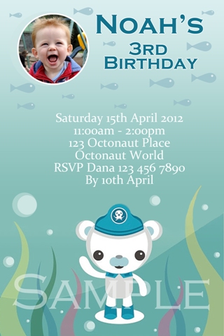 Octonauts personalised photo birthday party invitations